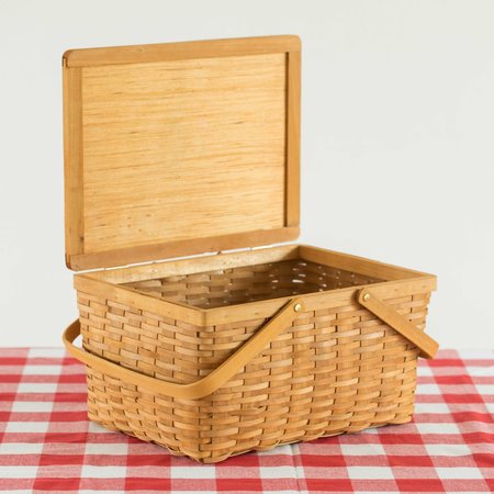 Vintiquewise Woodchip Picnic Storage Basket with Cover and Movable Handles, Large QI004013.L